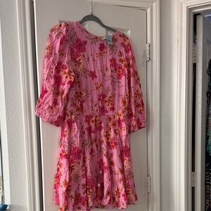 LOFT Pink Floral Midi Dress